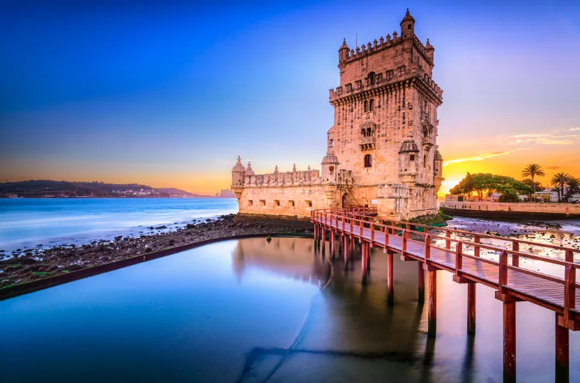 Belém Tower at sunset in Portugal